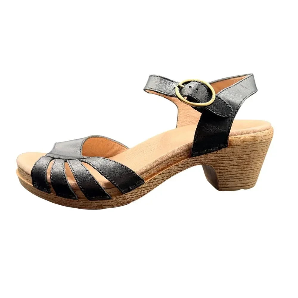 Dansko Leather Heeled Sandals Black Ankle Strap EU 38 US 7.5-8 Comfort